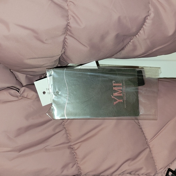 NWT YMI Collection Quilted Puffer Coat Jacket Fur Hood Mauve (Pink) Size XL - Picture 3 of 6